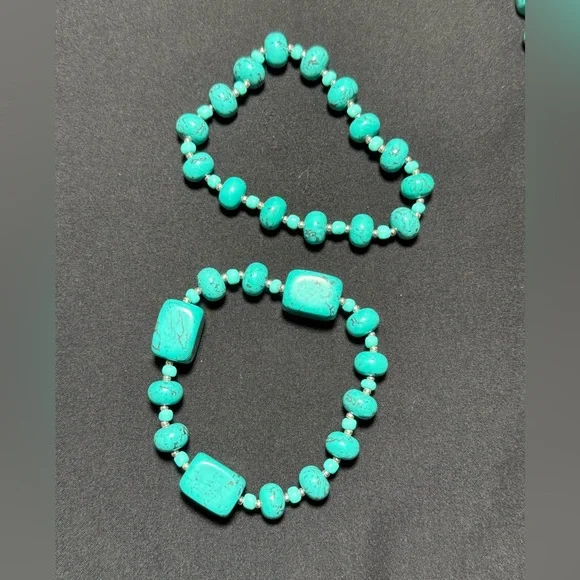 ⏰ NWOT Premier Designs faux turquoise silver necklace pendant stretch bracelets - Picture 3 of 11